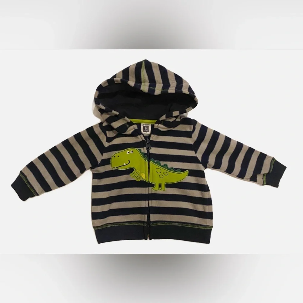Carters Bundle - 2 Hoodies Navy Stripes and Dino - 9 months
